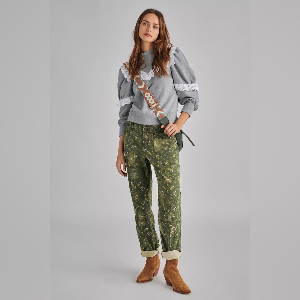 Anthropologie Green Floral Cropped Pants